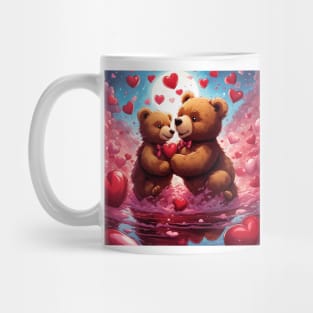 Teddy celebrating Valentines day, randome floating love hearts Mug